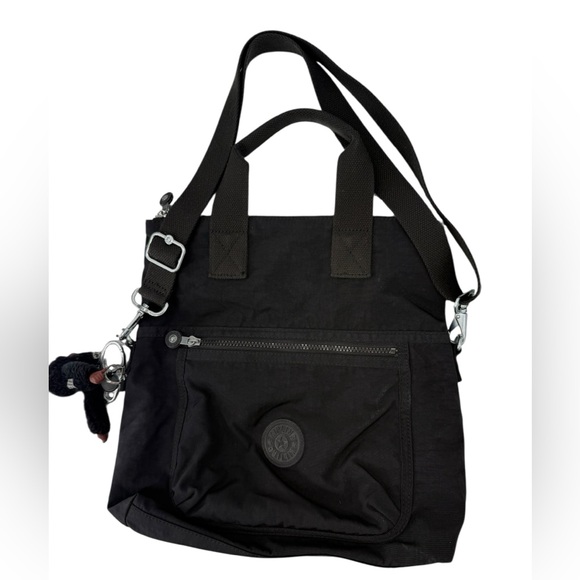 Kipling Eleva Convertible Tote Crossbody Black Nylon Bag w/  Monkey Charm - Picture 2 of 13